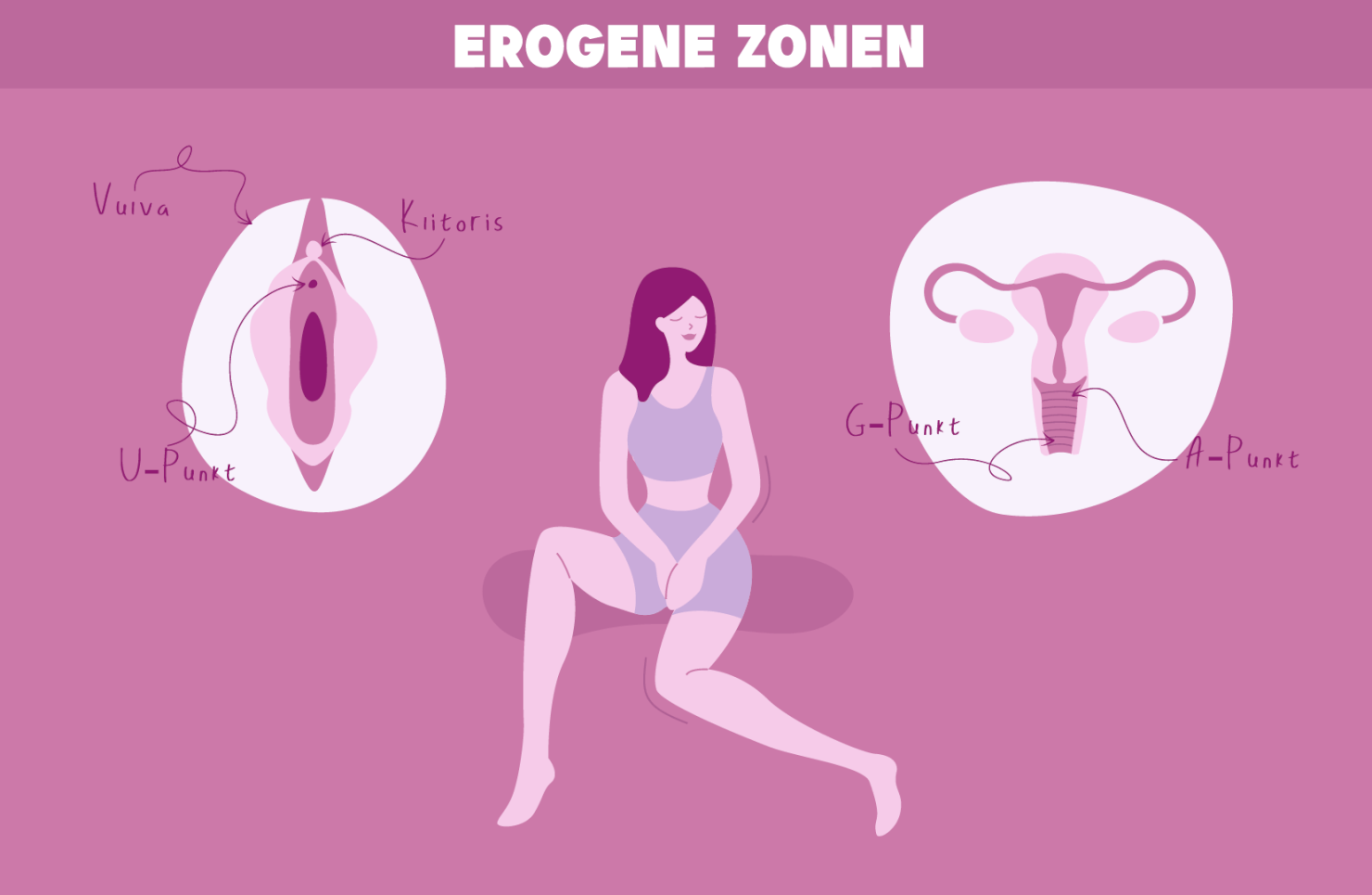 Erogene Zonen von Frauen Klitoris G Punkt A Spot U Punkt Vulva.