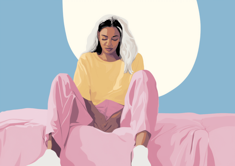 Juckende Intimhaare Illustration Frau auf Bett