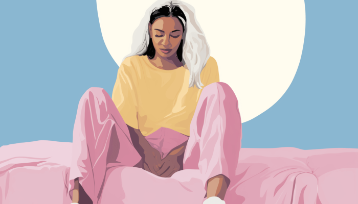 Juckende Intimhaare Illustration Frau auf Bett